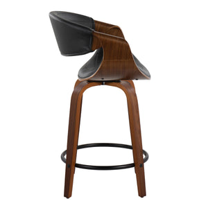 English Elm 24" Swivel Counterstools Walnut Base Faux Leather Bucket Seat Chrome Footrest Pair B202S00088