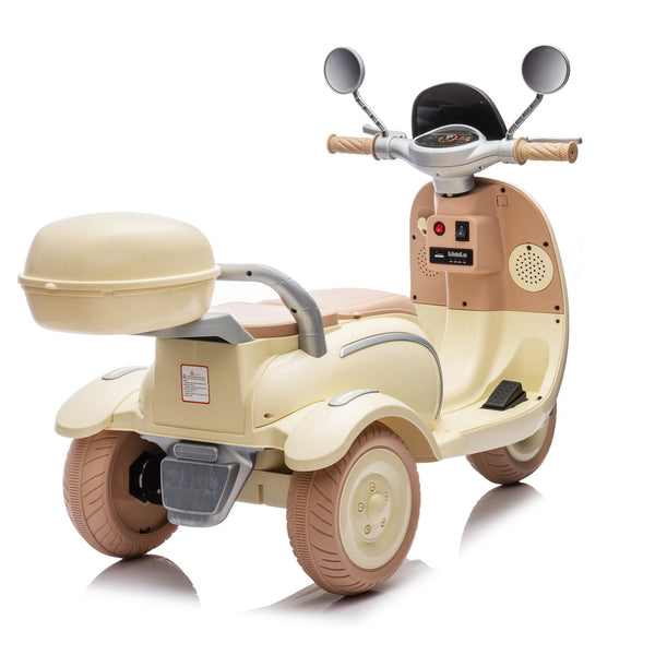 English Elm 12v Dual Motor Two Seater Kids Electric Ride on Motorcycle with Bluetooth Led and Trunk Beige W1578P268011