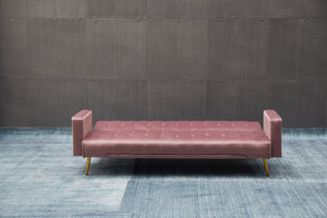 English Elm Sofa Bed Velvet Upholstered Convertible with Gold Metal Legs for Studio Spaces Rose B205P246428