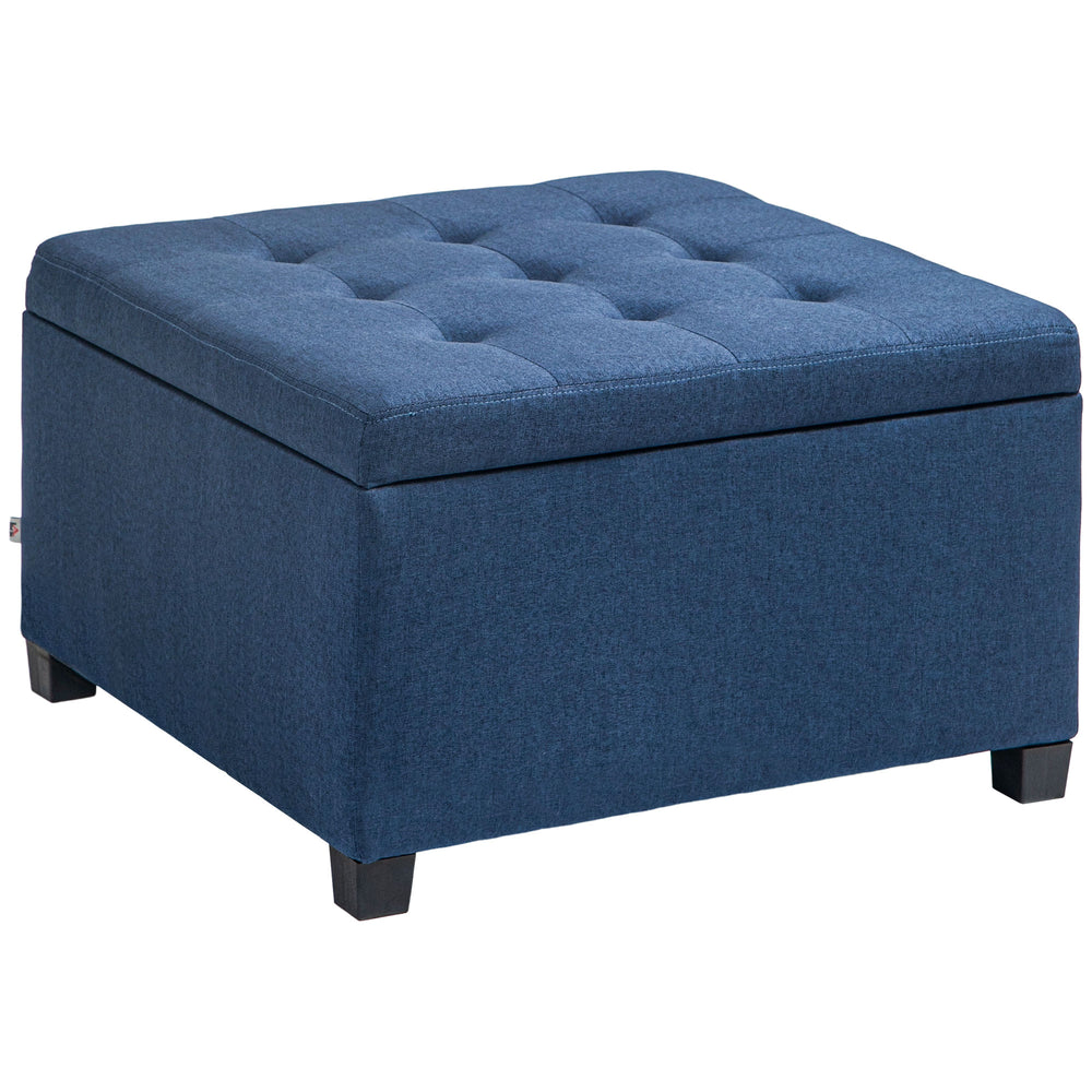 English Elm HOMCOM Tufted Fabric Storage Ottoman with Flip-Top Lid, Eucalyptus Frame, Soft Cushioned Seat, 28" Blue W2225P217743