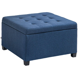 English Elm HOMCOM Tufted Fabric Storage Ottoman with Flip-Top Lid, Eucalyptus Frame, Soft Cushioned Seat, 28" Blue W2225P217743