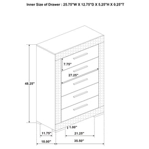English Elm Pierce Five Drawer Chest with Diamond Emboss Texture and Sleek Contemporary Bedroom Storage Gloss White B062P447671