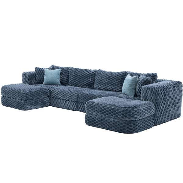 English Elm Swivel Barrel Accent Chair Chenille Tufted Round Club Seat for Living Room Lounge Blue N719S002360C