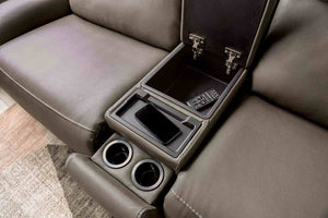 English Elm Power Reclining L-shaped Sectional with Wireless Charging Console and Zero Gravity Leatherette Dark Gray B2741S00787