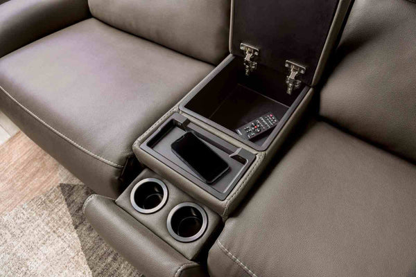 English Elm Power Reclining L-shaped Sectional with Wireless Charging Console and Zero Gravity Leatherette Dark Gray B2741S00787
