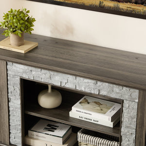 English Elm 70" Modern TV Stand with Faux Stone Top, Spacious 2-Door Media Console with Cable Management and Adjustable Shelves, Vintage Metal Handles, Durable MDF Construction for Living Room Entertainment (Fits up to 75") Grey W2275P342688