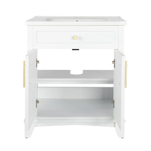 English Elm 27.8" Mid-century Freestanding Bathroom Vanity with Ceramic Sink Drawer and Wood Base White W1801S00004