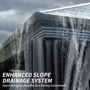 English Elm 11x21FT All-Season Sunroom Gazebo with Galvanized Roof, Lockable Sliding Doors, PE Screens & Curtains W1859P364854