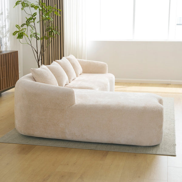 English Elm Full L-Shape Sectional Sofa with Curved Chaise, Modular Chenille Couch, High-Density Comfort for Apartment Living Beige W3612S00004