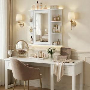 English Elm Bathroom Wall Cabinet with Mirror Door Open Shelving and Adjustable Interior Storage White N817P375228W
