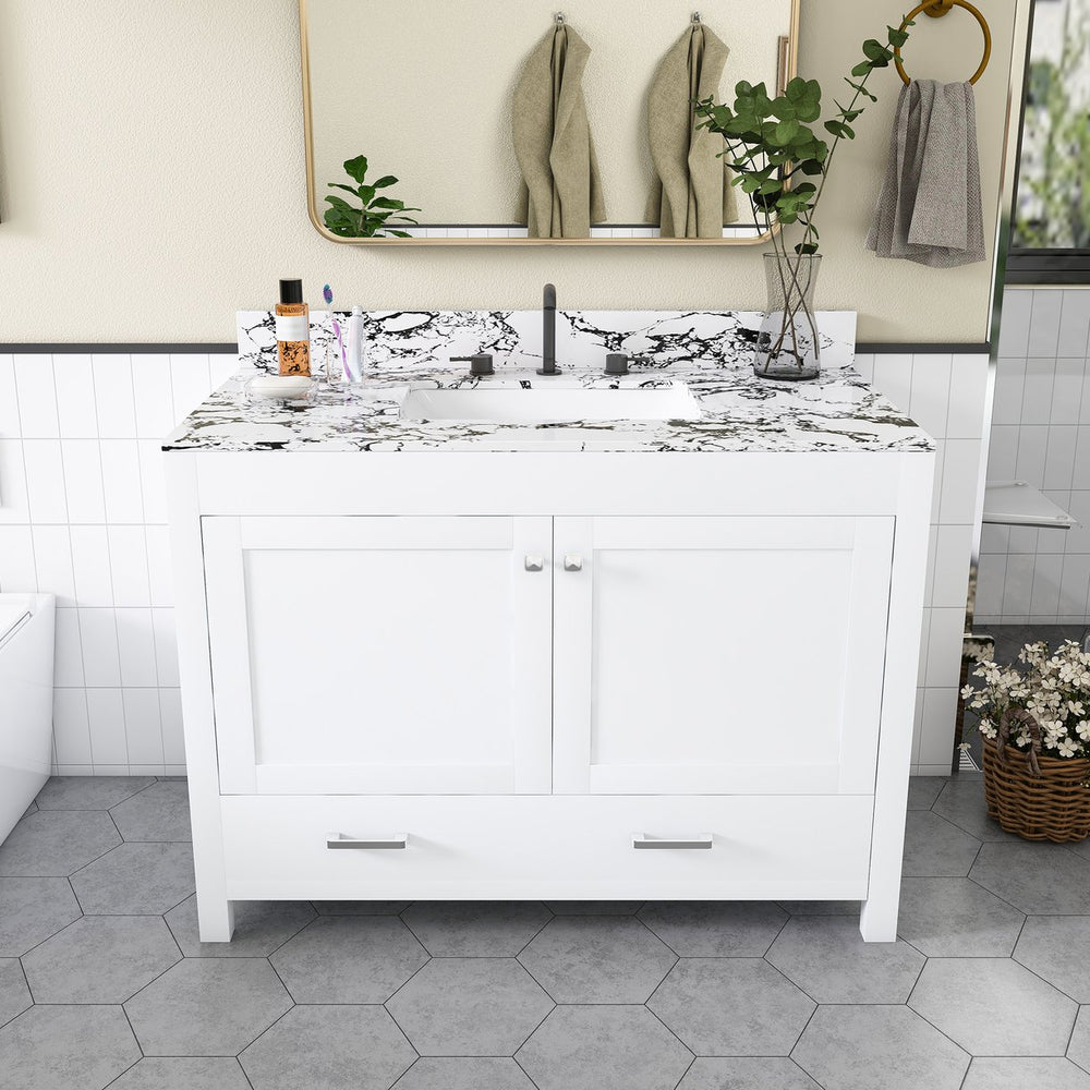 English Elm Modern 43 Inch Bathroom Vanity Solid Wood Cabinet with Soft Close Drawers Storage W509S00171