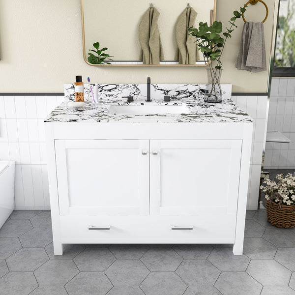 English Elm Modern 43 Inch Bathroom Vanity Solid Wood Cabinet with Soft Close Drawers Storage W509S00171