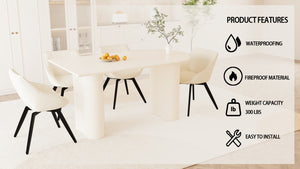 English Elm 63" Cream Mdf Dining Table Set with Carved Wave Legs and Beige Pu Upholstered Chairs Beige+Cream W2189S00849