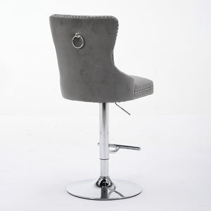 English Elm Thick Velvet Swivel Barstools with 17.7" Chrome Base, Tufted Diamond Pleating, Comfort Foam Seats Gray W1143P335043