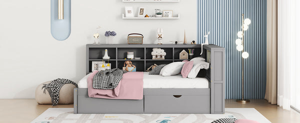 English Elm Wooden Full Size Daybed with 2 Storage Drawers Built-in Usb Charging Modern Frame N733S170505E