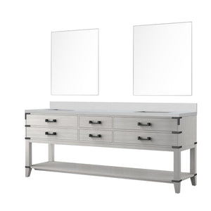 English Elm White Oak Double Bath Vanity Set With White Quartz Top, Mirrors & Ample Storage For Master Bathrooms B2731S01662-GIGA