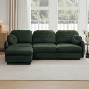 English Elm 105" Chenille Sectional Sofa with Movable Ottoman Deep Seat Quilted Cushions Living Room Green W714S01769