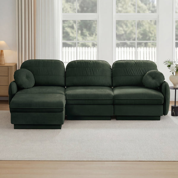 English Elm 105" Chenille Sectional Sofa with Movable Ottoman Deep Seat Quilted Cushions Living Room Green W714S01769