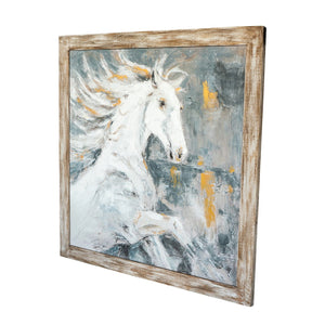 English Elm 47.2x47.2x1.2" Hand-painted Horse Canvas Wall Art with Rustic Fir Frame Farmhouse W2078P481785