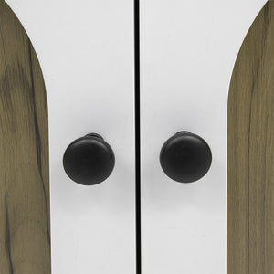 English Elm Multi-functional Hall Tree with Mdf Body Open Shelves Hooks and Scandinavian Two-tone Style White+Walnut SJ000158AAK