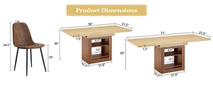 English Elm Scalable Extendable Dining Set with Wood Grain Table and Upholstered Fabric Chairs W1151S04670
