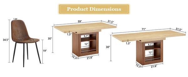 English Elm Scalable Extendable Dining Set with Wood Grain Table and Upholstered Fabric Chairs W1151S04670