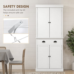 English Elm Homcom 72.5" White Wood Grain Kitchen Pantry Cabinet – Stylish Storage With 4 Doors, Drawer & Adjustable Shelves W2225P200697