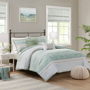 Madison Park Caralie Shabby Chic 5 Piece Seersucker Comforter Set with Throw Pillows MP10-8204 Green