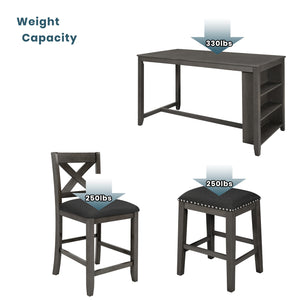 English Elm TOPMAX Counter Height Rustic Farmhouse 5-Piece Dining Set for 4 with Stacked Storage Shelves, Beige Upholstery Gray SP001134AAE