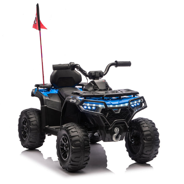 English Elm 24v Kids Electric Ride-on Atv with Dual Motors Bluetooth Led Lights and Flag Poles Blue W1578P305894