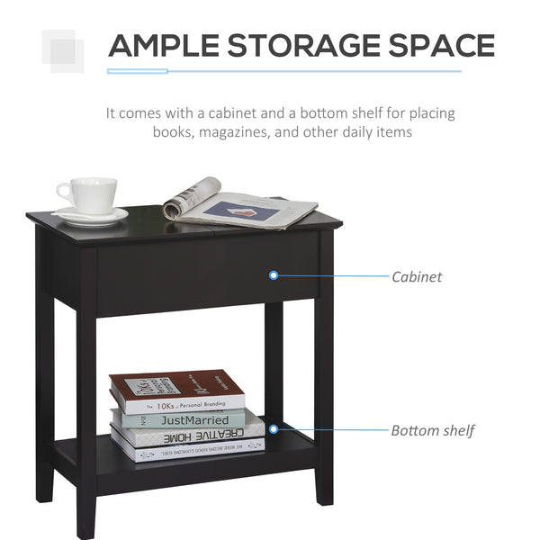 English Elm HOMCOM Narrow End Table with Flip-Top Storage Cabinet & Bottom Shelf, Retro Dark Coffee, Slim 23.5" W2225P217459