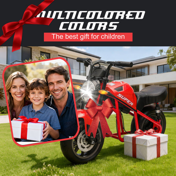 English Elm 24v300w Kids Electric Muscle Motorcycle with Dual Suspension Wide Eva Tires and Twist Throttle Red W1578P382503