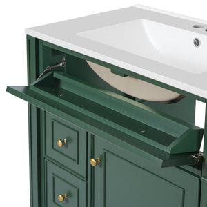 English Elm Bathroom Vanity with Sink French-Inspired 30" Ceramic Basin Vanity Cabinet with Soft-Close Doors & Drawer Organizer Green N710P286723F