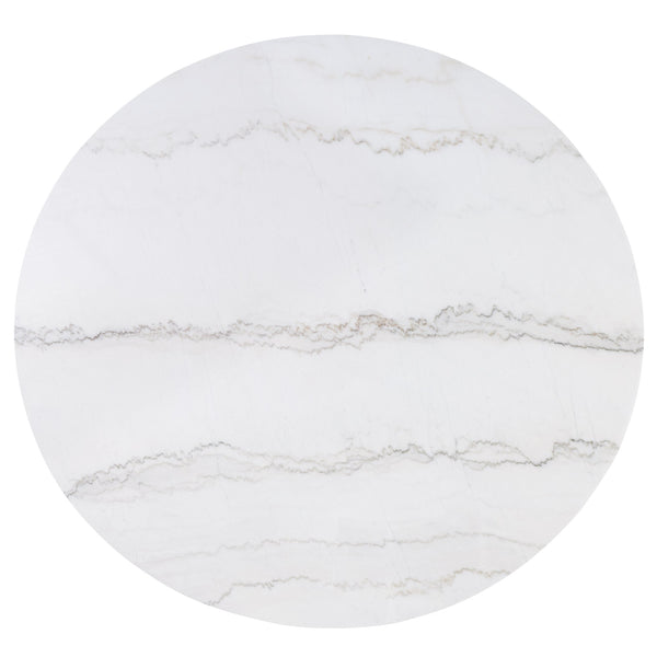 English Elm 1pc Round Faux Marble Dining Table 54" Glossy Top on Black Tapered Legs Modern Centerpiece White 34 L x 34 W x 14 H B011S00988