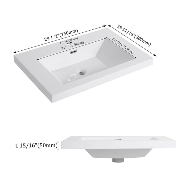 English Elm 30" Bathroom Resin Sink - Durable Gloss White Top-Mount Design For Modern Style & Easy Maintenance W999P225396