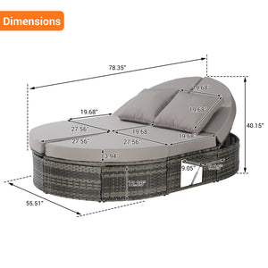 English Elm Outdoor Round Pe Rattan Daybed with Reclining Backrest and Built in Cup Trays Light Gray W874S00078