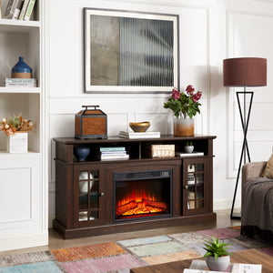 English Elm Classic TV Media Stand with 23" Electric Fireplace Insert, 65" TV Support, Ample Storage & Cable Management Espresso W2275S00015