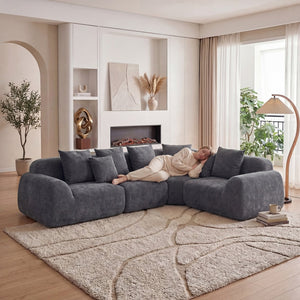 English Elm Oversized Velvet Cloud Sectional with Memory Foam Cushioning and L-shape Chaise Lounge Grey W3728S00014
