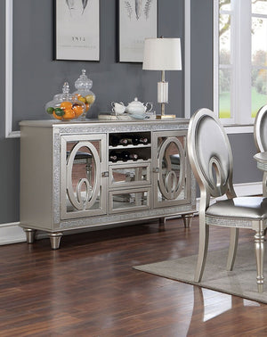 English Elm Contemporary Rustic Server with Solid Wood Accents, Molded Details and Functional Storage Drawers for Dining Room Furniture Silver 57 L x 21 W x 36 H B2741P309346