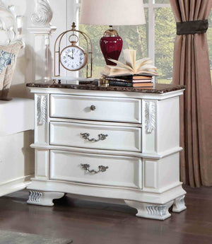English Elm Traditional Marble Top Nightstand with Dovetail Drawers Cedar Lining Cherry Finish White B2741P436973
