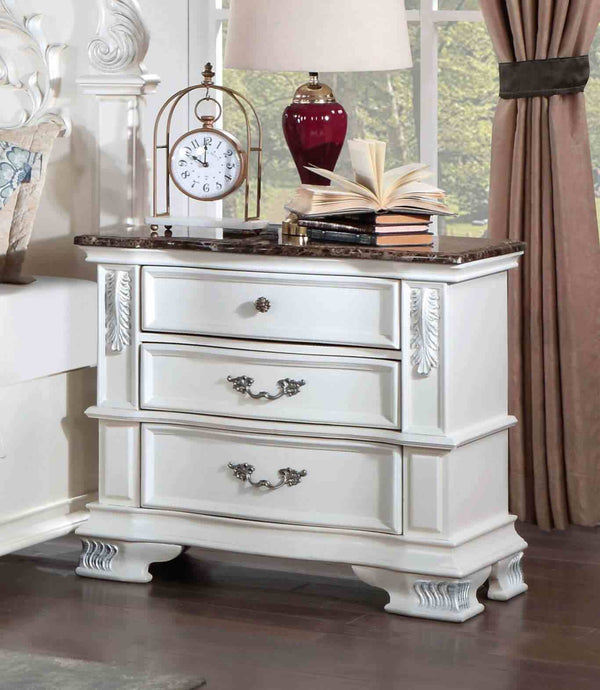 English Elm Traditional Marble Top Nightstand with Dovetail Drawers Cedar Lining Cherry Finish White B2741P436973