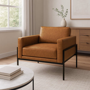 English Elm Fiam Contemporary Faux Leather Accent Armchair with Sleek Matte Black Metal Legs B056P416976