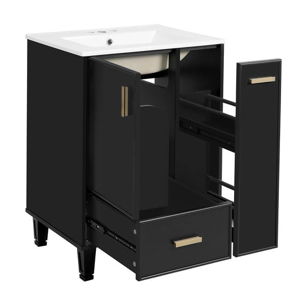 English Elm Christopher Knight Home® - 24" Bathroom Vanity with Ceramic Sink, Solid Wood Frame, Soft-Close Drawers & Ample Storage Appeal Black N759P269734B