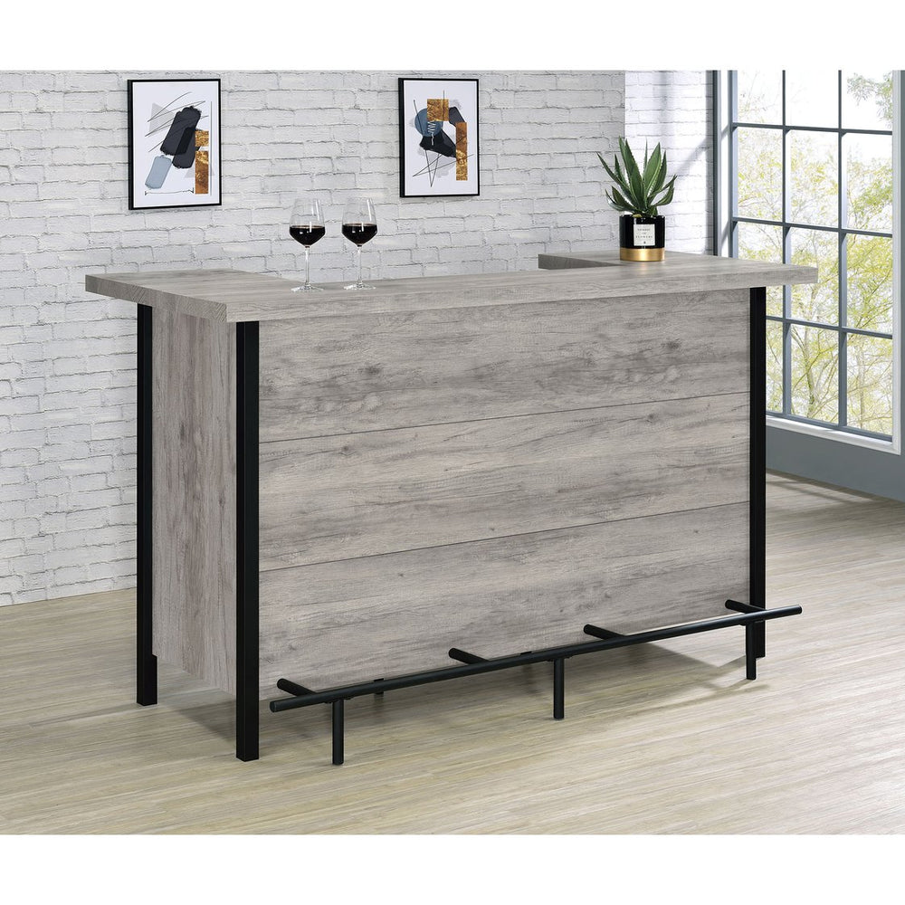 English Elm Menimen Industrial Grey Driftwood Freestanding Bar Unit with Two-Tier Prep Surface & Metal Frame B062P351438