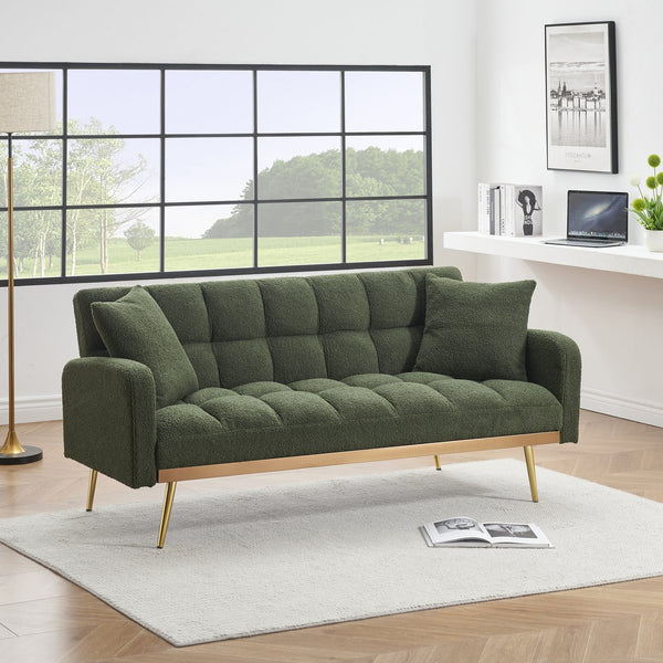 English Elm 69 Convertible Sofa Bed for Small Spaces 69-Inch Fabric Futon with Solid Wood Frame, Comfort Seat Green W3356P298523