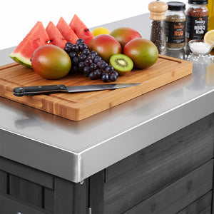 English Elm K&k Outdoor Rolling Kitchen Island Fir Wood Stainless Steel Top with Foldable Prep Station Black N707P370276B