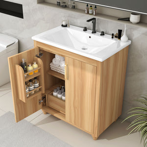 English Elm 30" Modern Bathroom Vanity with Ceramic Sink, Solid Wood & MDF Storage Cabinet with Drawer and Doors WF319484AAG