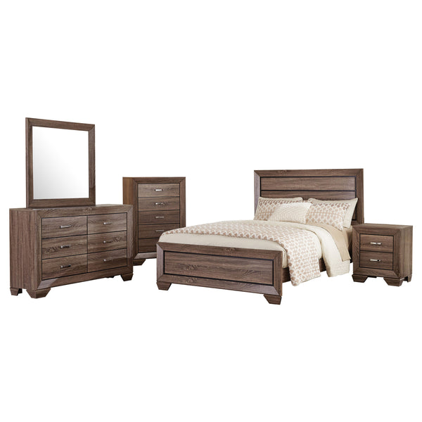 English Elm Carina Queen Bedroom Set Grey Oak Paneled Headboard Nickel Hardware Five Piece Taupe B062S00733