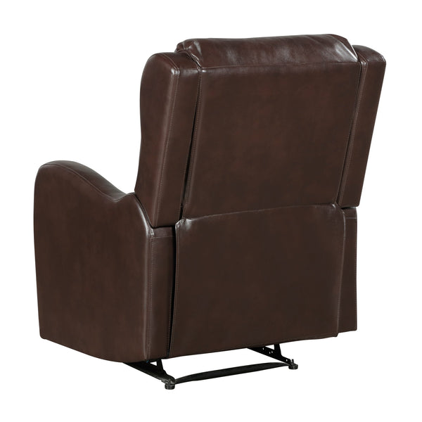 English Elm Brown Reclining Chair Durant Collection Faux Leather Recliner with Pull Tab, Solid Wood Frame, Cozy Comfort B011P294674