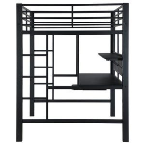 English Elm Ranier Black Metal Full Loft Bed with Built-In Workstation, Industrial Space-Saving Design, 71.75" H B062S00839